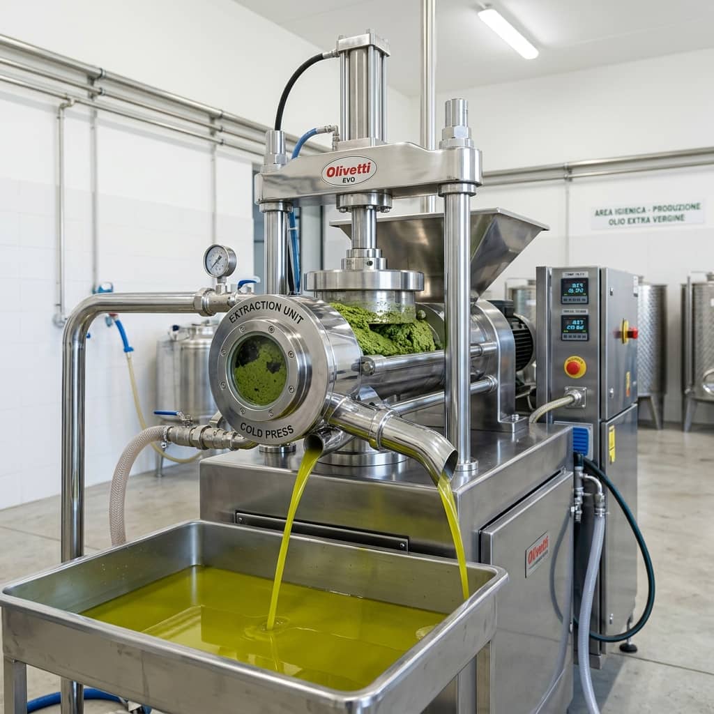 Cold mechanical extraction of extra virgin olive oil