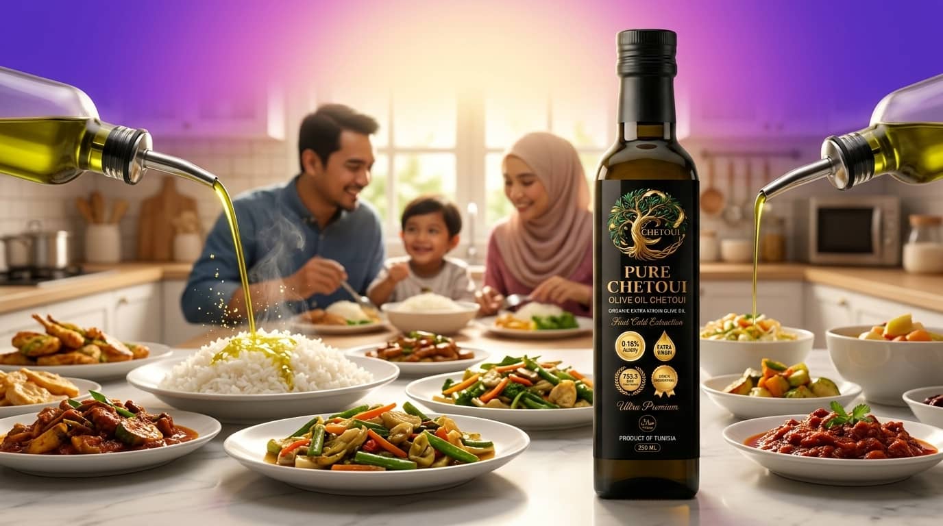 Best olive oil for cooking Malaysia — Pure Chetoui used by Malaysian families for daily cooking and wellness