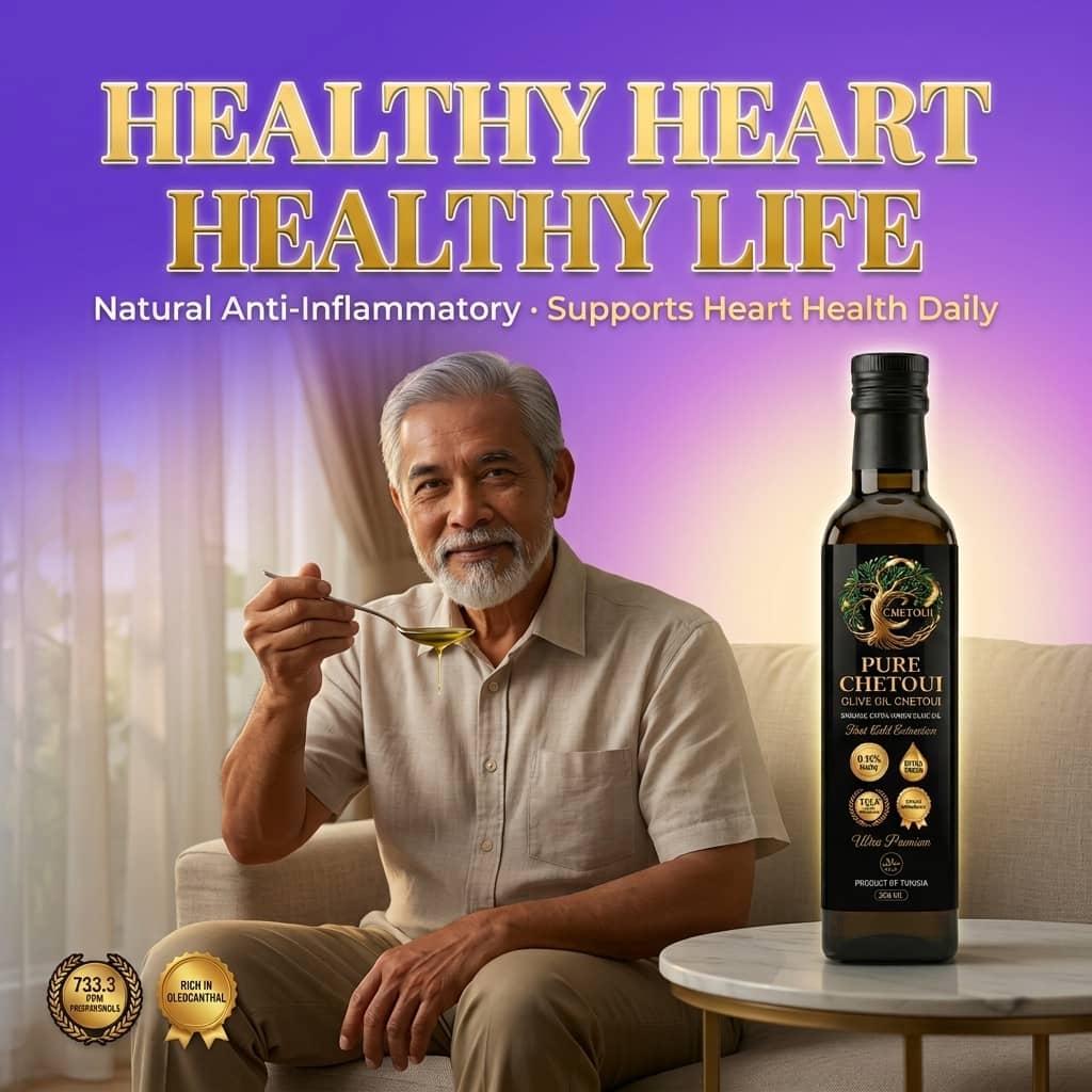 Man taking daily spoonful of Pure Chetoui olive oil for everyday wellness