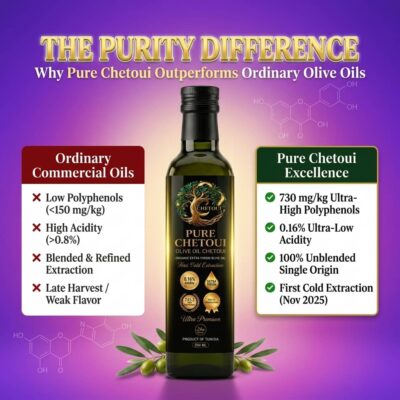 The purity difference — why Pure Chetoui outperforms ordinary olive oils in every lab metric