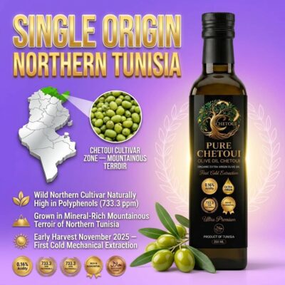 Pure Chetoui single origin Northern Tunisia — mid-Northern culture, polyphenol count 733 ppm