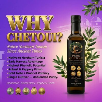 Why Chetoui — native to Northern Tunisia, earliest harvest, highest polyphenol potential